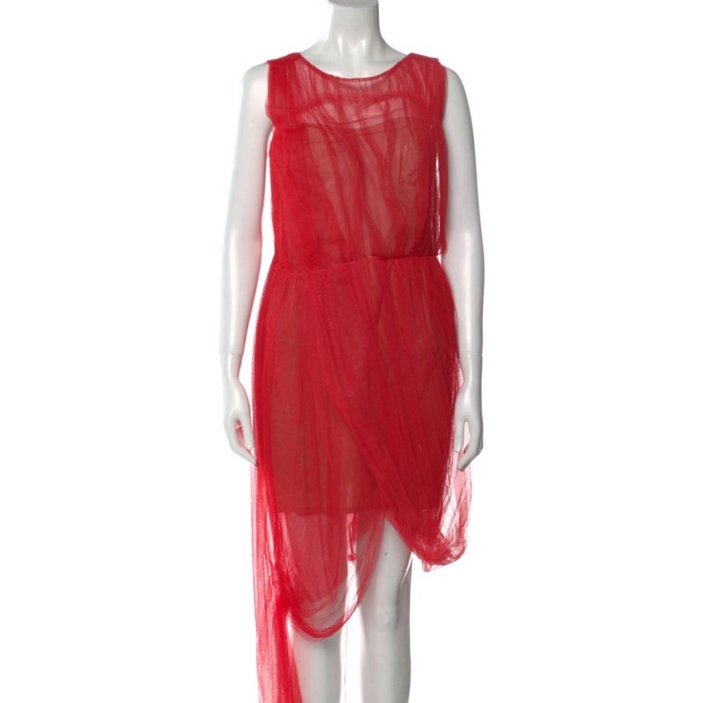 Vera Wang Red Asymmetrical High-Low Sheath Cocktail Dress